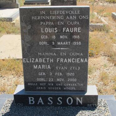 BASSON Louis Faure 1918-1998 &amp; Elizabeth Franciena Maria VAN ZYL 1920-2000