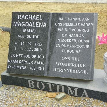 BOTHMA Rachael Magdalena nee DU TOIT 1925-2010