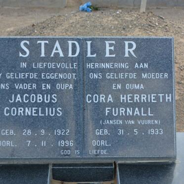 STADLER Jacobus Cornelius 1922-1996 &amp; Cora Herrieth Furnall JANSEN VAN VUUREN 1933-