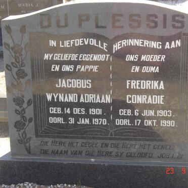 PLESSIS Jacobus Wynand Adriaan 1901-1970 &amp; Fredrika CONRADIE 1903-1990