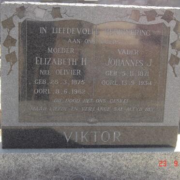 VIKTOR Johannes J. 1870-1934 &amp; Elizabeth H. OLIVIER 1875-1962