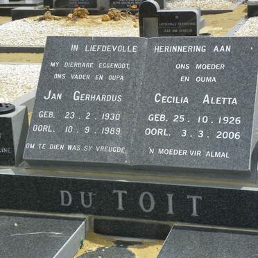 TOIT Jan Gerhardus, du 1930-1989 &amp; Cecilia Aletta 1926-2006