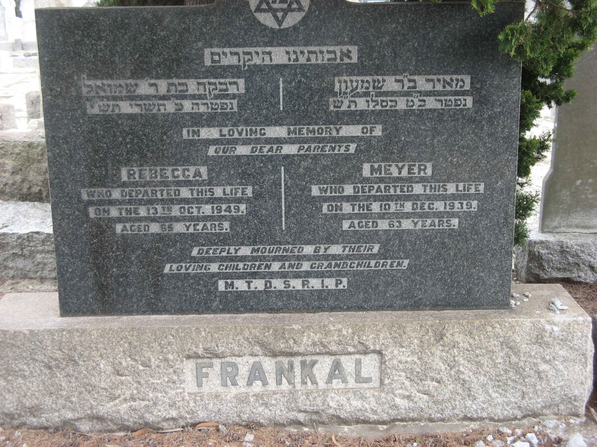FRANKAL Meyer -1939 & Rebecca -1949