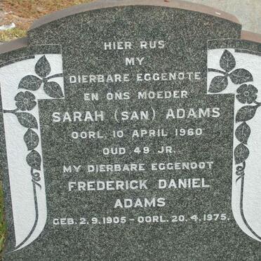 ADAMS Frederick Daniel 1905-1975 &amp; Sarah -1960