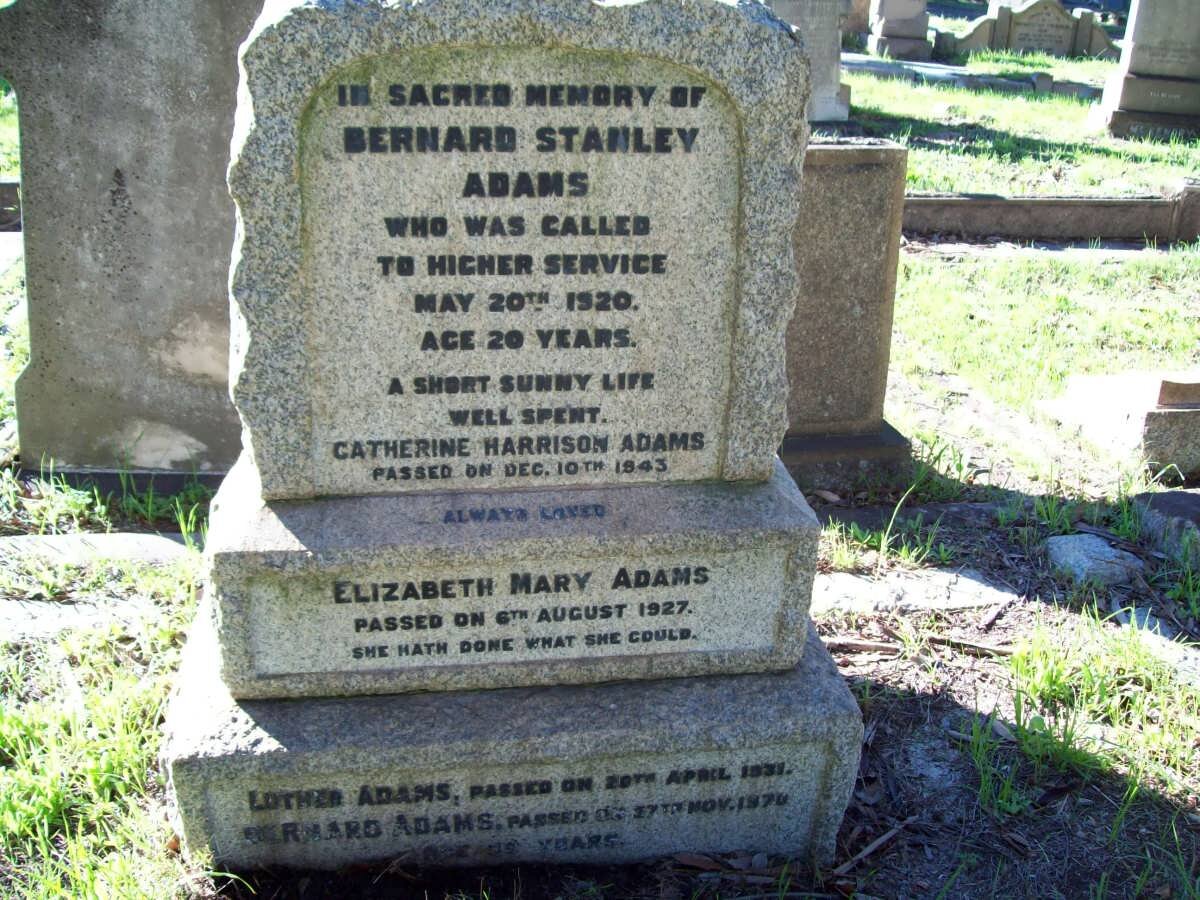 ADAMS Bernard Stanley -1920 :: ADAMS Catherine Harrison -1943