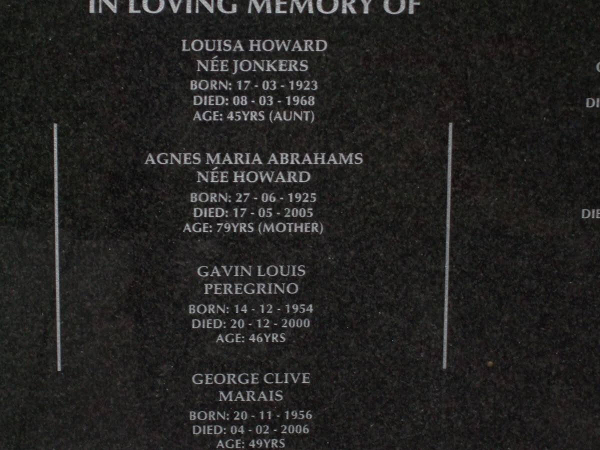 ABRAHAMS Agnes Maria nee HOWRD 1923-2005 :: HOWARD Louisa nee JONKERS 1923-1968