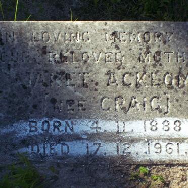 ACKLOM Janet nee CRAIG 1888-1961