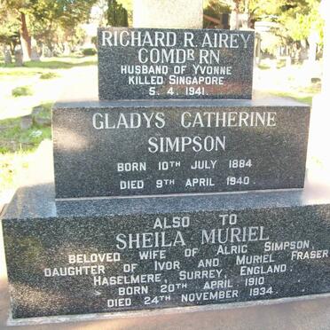 AIREY Richard R. -1942 :: SIMPSON Gladys Catherine 1884-1940 :: SIMPSON Sheila Muriel nee FRASER 1910-1934