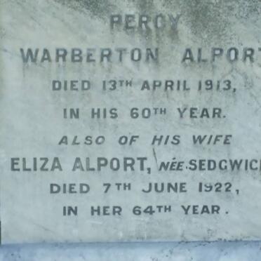 ALPORT Percy Warberton -1913 &amp; Eliza SEDGWICK -1922