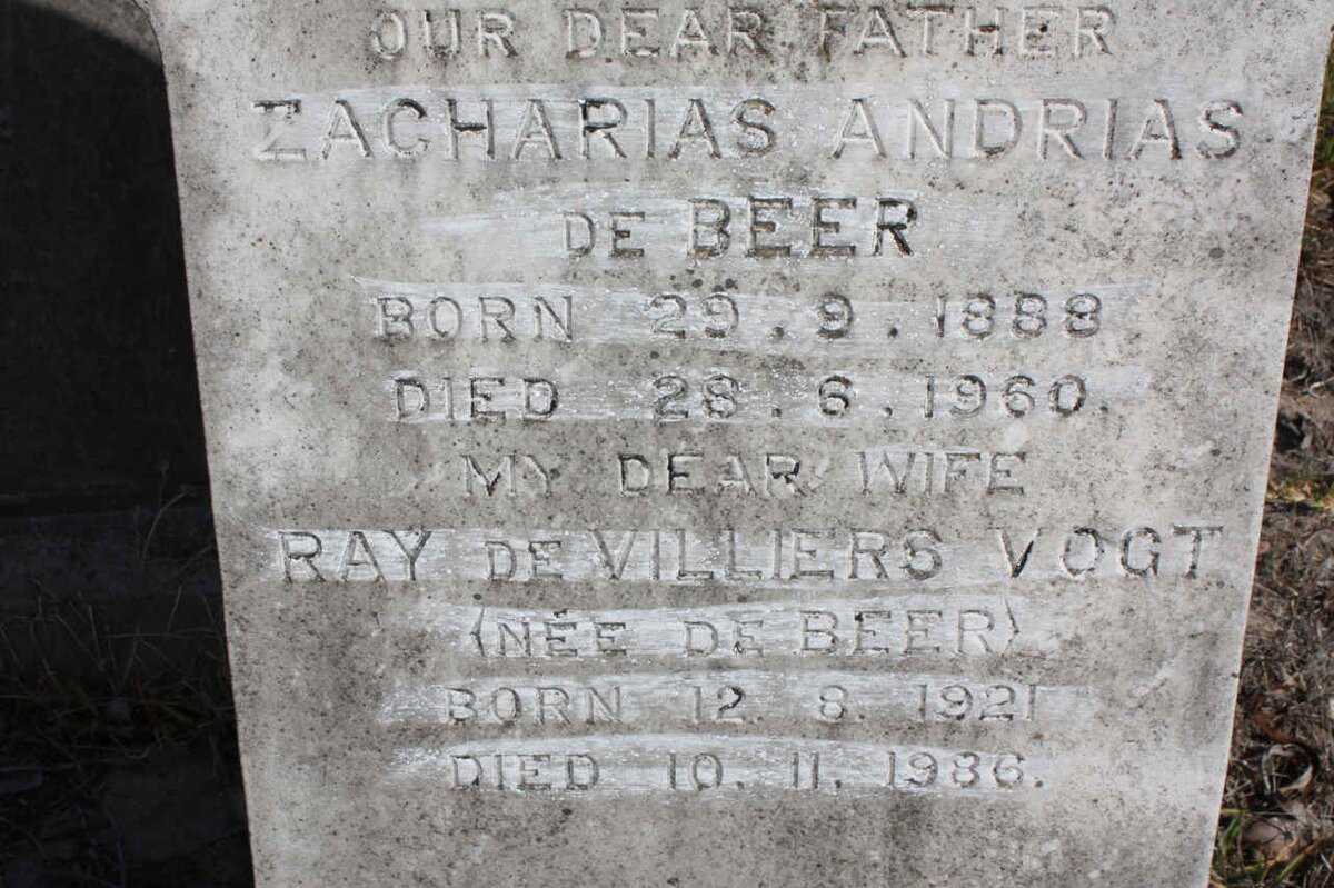 BEER Zacharias Andrias, de 1888-1960 :: VOGT Ray De Villiers nee DE BEER 1921-1986