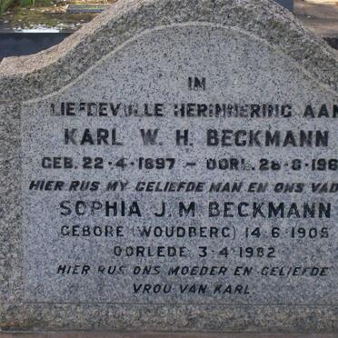 BECKMANN Karl W.H. 1897-1988 &amp; Sophia J.M.  WOUDBERG 1905-1982