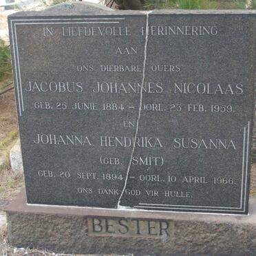 BESTER Jacobus Johannes Nicolaas 1884-1959 &amp; Johanna Hendrika Susanna SMIT 1894-1966