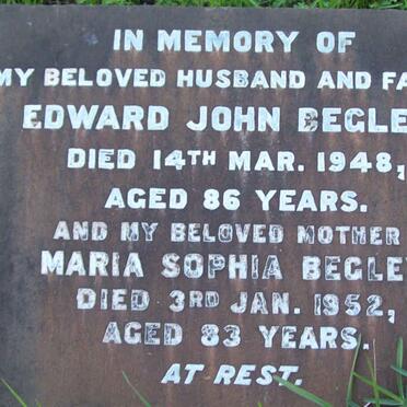 BEGLEY Edward John  -1948 &amp; Maria Sophia  -1952 