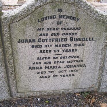 BINEDELL Johan Gottfried -1945 &amp; Anna Maria Johanna -1974