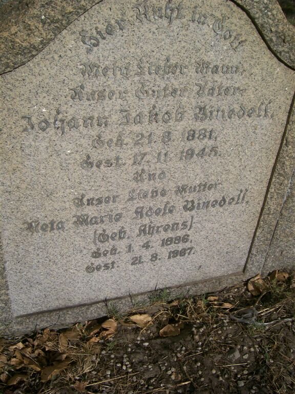 BINEDELL Johann Jakob 1881-1945 &amp; Reta Marie Adele AHRENS 1886-1967