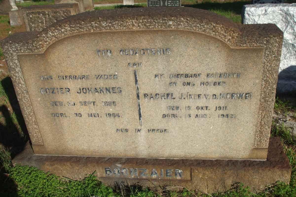 BOONZAIER ?ozier Johannes 1895-1965 &amp; Rachel J. VAN DER MERWE 1911-1942