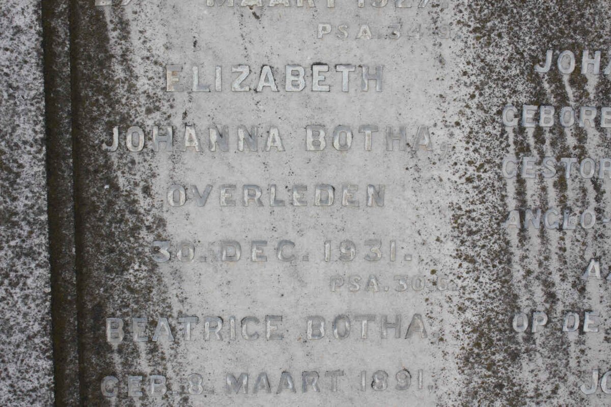 BOTHA Elizabeth Johanna -1931 :: BOTHA Beatrice 1891-1955