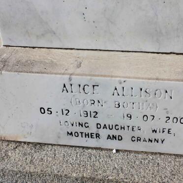 ALLISON Alice nee BOTHA 1912-2005