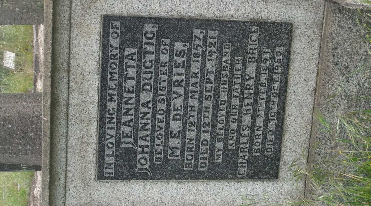 BRYCE Charles Henry 1893-1960 :: DUGTG Jeanetta Johanna 1857-1921