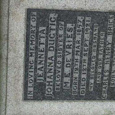 BRYCE Charles Henry 1893-1960 :: DUGTG Jeanetta Johanna 1857-1921