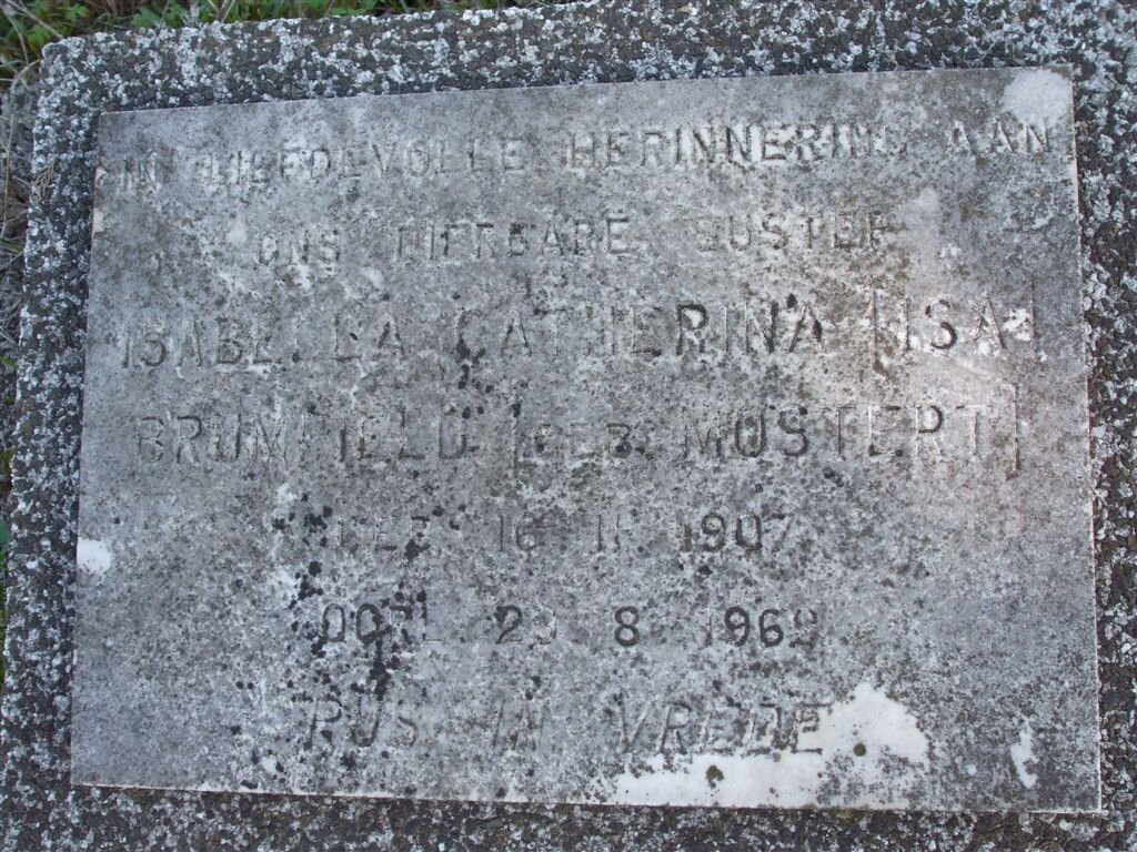 BRUMFIELD Isabella Catherina nee MOSTERT 1907-196?