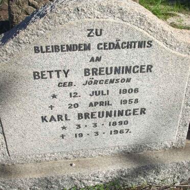 BREUNINGER Karl 1890-1967 &amp; Betty JORGENSON 1906-1958