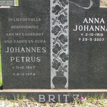 BRITZ Johannes Petrus 1907-1974 &amp; Anna Johanna 1919-2007