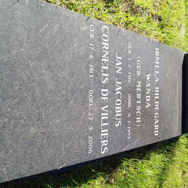 BRASLER Jan Jacobus Cornelis De Villiers 1913-2006 &amp; Irmela Hildegard Wanda MERTSCH 1916-1993