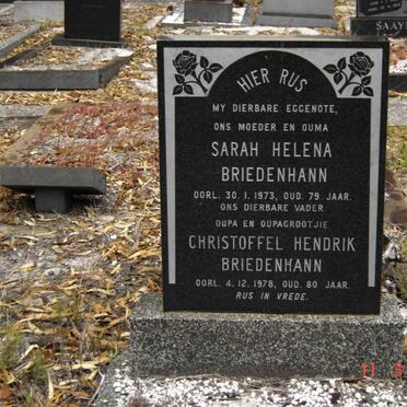 BRIEDENHANN Christoffel Hendrik -1978 &amp; Sarah Helena -1973