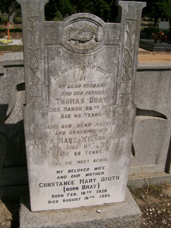 BRAY Thomas -1937 :: BRAY Evelyn Mary Wilson  -1965 :: SMITH Constance Mary nee BRAY 1928-1985
