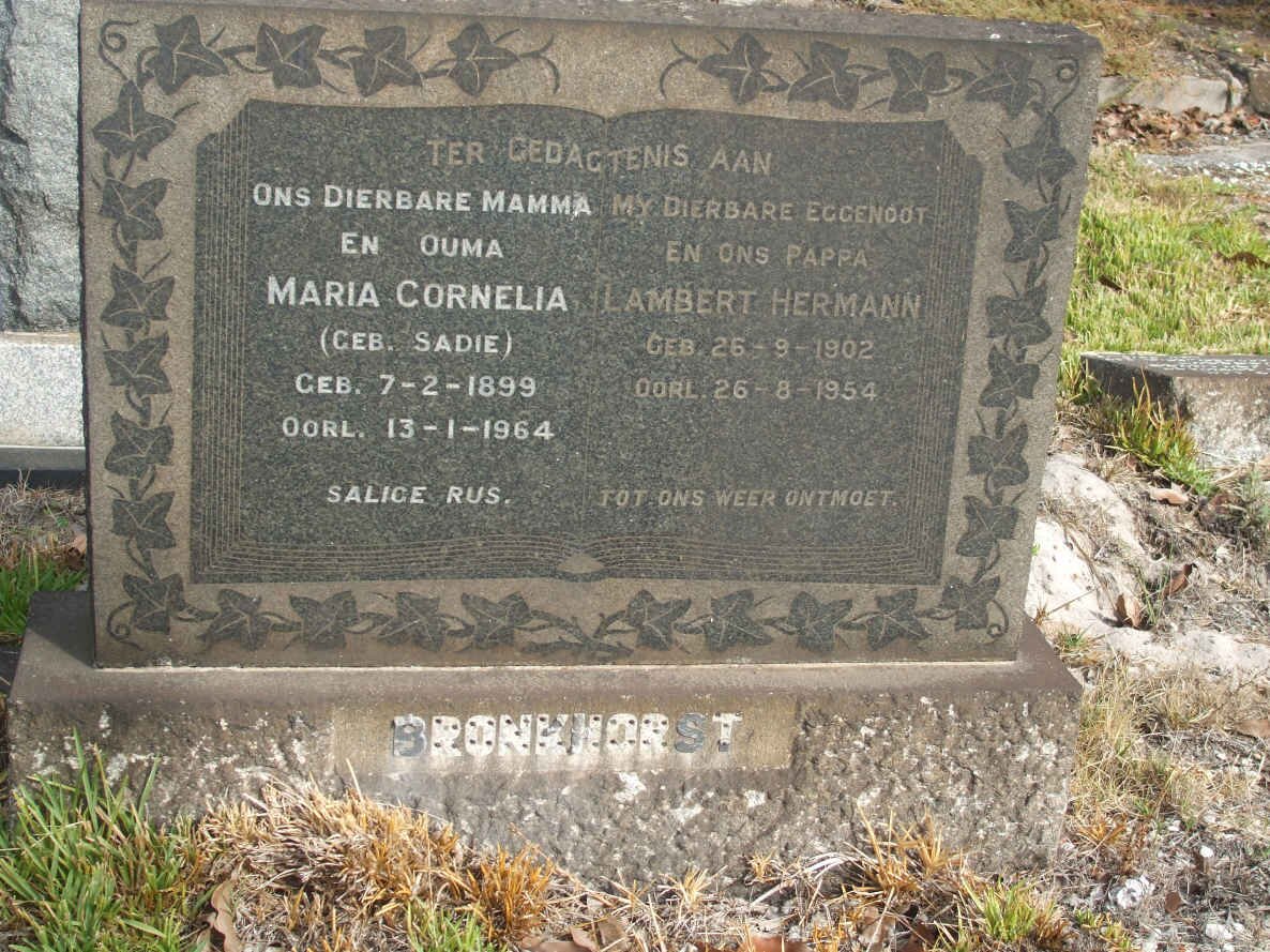 BRONKHORST Lambert Hermann 1902-1954 &amp; Maria Cornelia SADIE 1899-1964