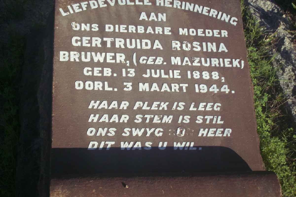 BRUWER Gertruida Rosina nee MAZURIEK 1888-1944