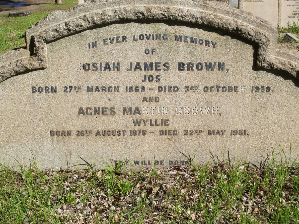 BROWN Josiah James 1869-1939 &amp; Agnes Martin WYLLIE 1876-1961