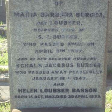 BURGER Schalk Jacobus -1947 &amp; Maria Barbara LOUBSER -1937 :: BASSON Helen Loubser 1893-1955
