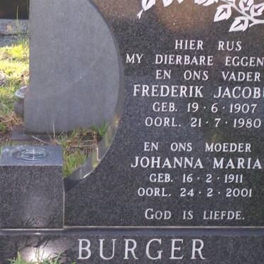 BURGER Frederik Jacobus 1907-1980 &amp; Johanna Maria 1911-2001 :: BURGER Frederik Jacobus 1969-1985