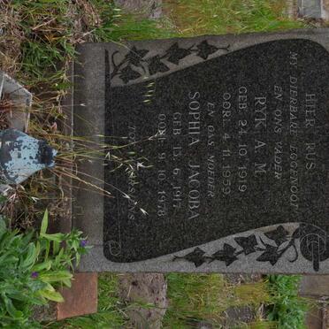 CLOCK Ryk A.M. 1919-1959 &amp; Sophia Jacoba 1917-1978