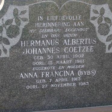 COETZEE Hermanus Albertus Johannes 1902-1961 &amp; Anna Francina 1913-1983
