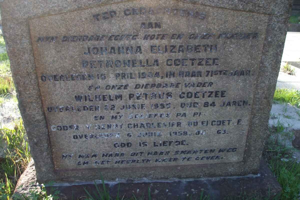 COETZEE Wilhelm Petrus -1955 &amp; Johanna Elizabeth Petronella -1944 :: COETZEE Godfrey Henry Charles -1959