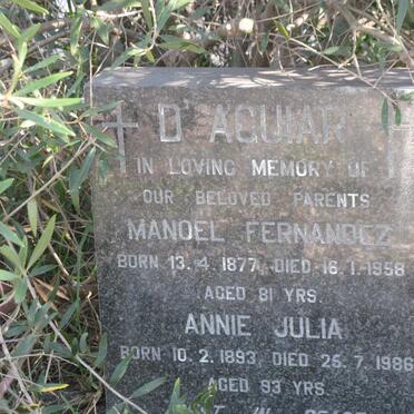 D'AGUIAR Manoel Fernandez 1877-1958 &amp; Annie Julia 1893-1986