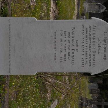 DONALD Alexander -1903 &amp; Barbara 1842-1932