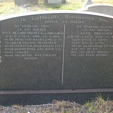 DRIESCHER Annie 1894-1960 :: BEZUIDENHOUT Joyce nee DRIESCHER 1925-1960