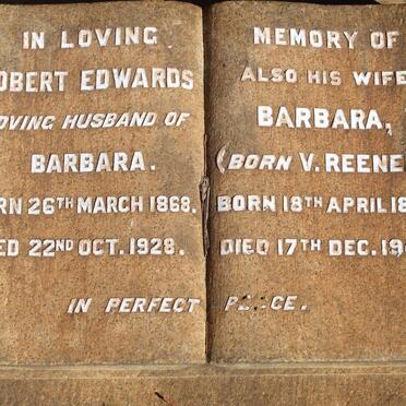 EDWARDS Robert 1868-1928 &amp; Barbara V. REENEN 1866-1947