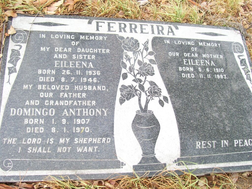 FERREIRA Domingo Anthony 1907-1970 &amp; Eileena 1910-1983 :: FERREIRA  Eileena 1936-1946