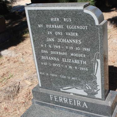 FERREIRA Jan Johannes 1919-1981 &amp; Susanna Elizabeth 1933-1986