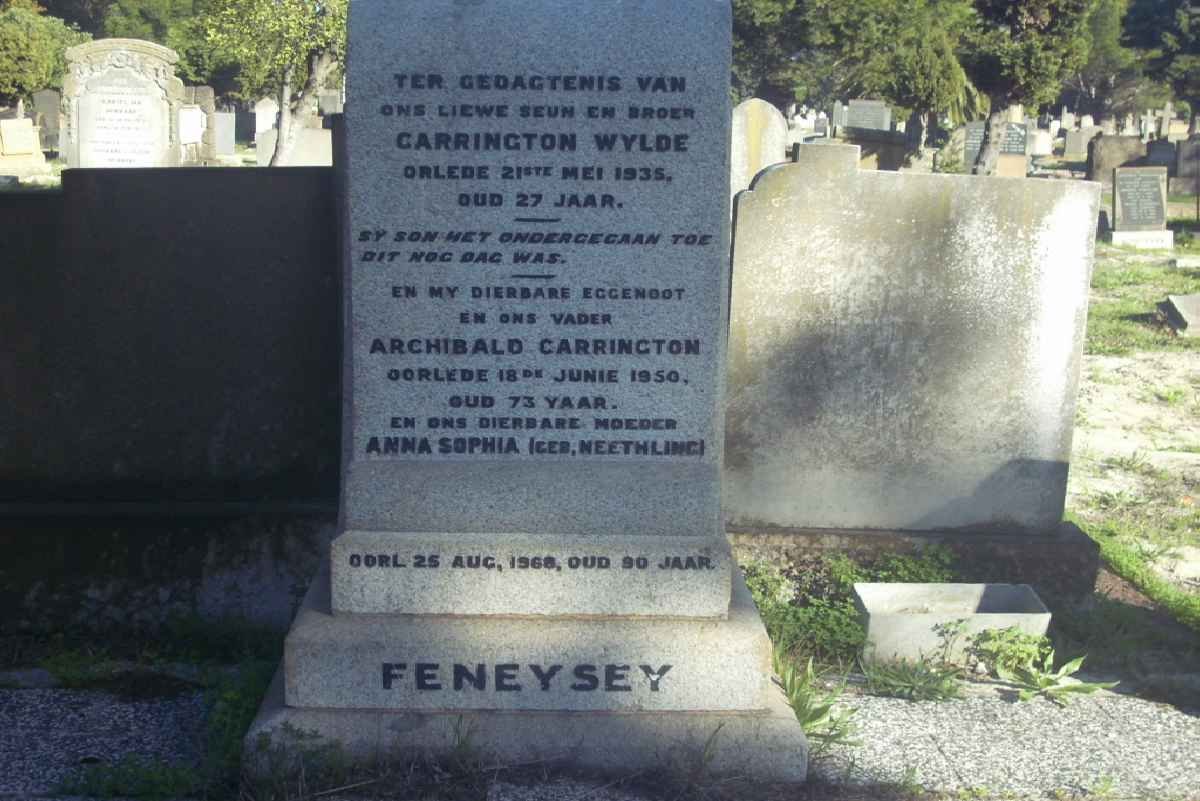 FENEYSEY Carrington Wylde -1935 :: FENEYSEY Archibald Carrington -1950 &amp; Anna Sophia NEETHLING -1968