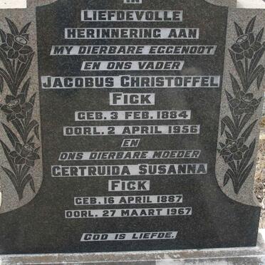 FICK Jacobus Christoffel 1884-1956 &amp; Gertruida Susanna 1887-1967