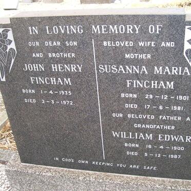 FINCHAM William Edward 1900-1987 &amp; Susanna Maria 1901-1981 :: FINCHAM John Henry 1935-1972