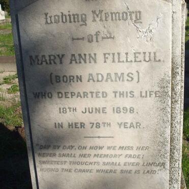 FILLEUL John James -1910 &amp; Mary Ann ADAMS -1898 