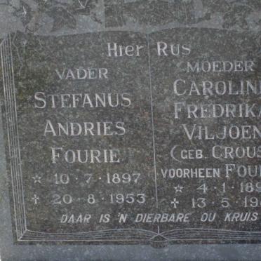 FOURIE Stefanus Andries 1897-1953 &amp; Caroline Frederika VILJOEN, formerly FOURIE, nee CROUS 1895-1987