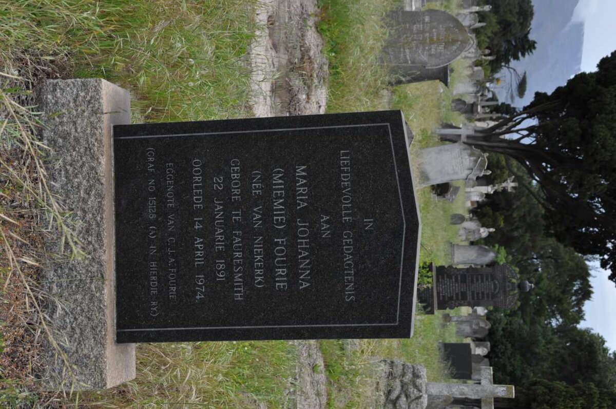 FOURIE Maria Johanna nee VAN NIEKERK 1891-1974